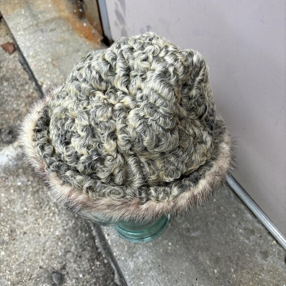 Vintage Adolfo Fur Hat Womens S Curly Lambs Wool Fur Trim Designer New York - Picture 4 of 8